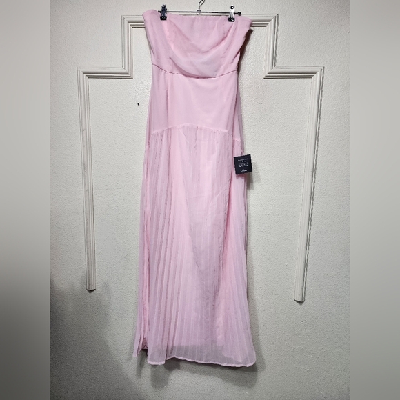 Lulus Celebratory Aesthetic Blush Pink Pleated Strapless Maxi Dress L Wedding - Picture 6 of 9